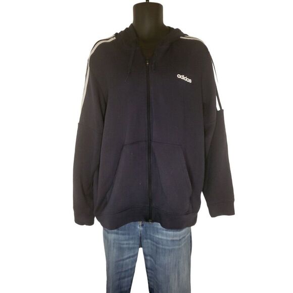 Adidas Hooded Track Jacket Men Sz XL Full Zip Black Workout Athleisure - Picture 1 of 6